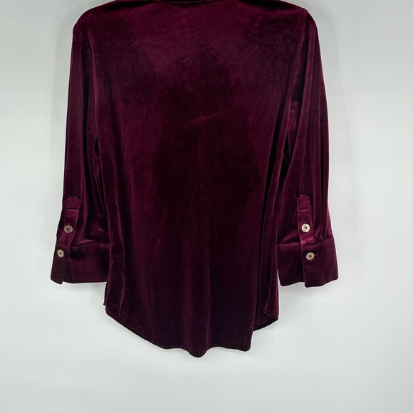 Gretchen Scott pop over top in burgundy posh velvet - gold button details SMALL - Picture 6 of 6